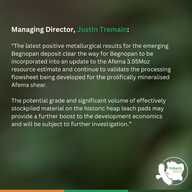 TuracoGold's tweet photo. 🚨 Afema Update 🇨🇮
🟡 Begnopan confirmed as new deposit (~3km, open all directions)
📊 Update to the 3.55Moz MRE expected Q4'25
🔬 Metallurgy: 89% recovery
📈 Structure Growth at Asupiri West &amp; East
💰 Exceptional cash A$80m | ⛏️ 5 rigs=double shift
Click to read 👇
