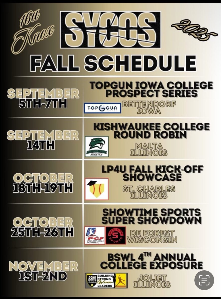 Hey coaches here is my upcoming schedule for the fall, extremely excited to get back at it!! #softball #Recruiting #2027recruit