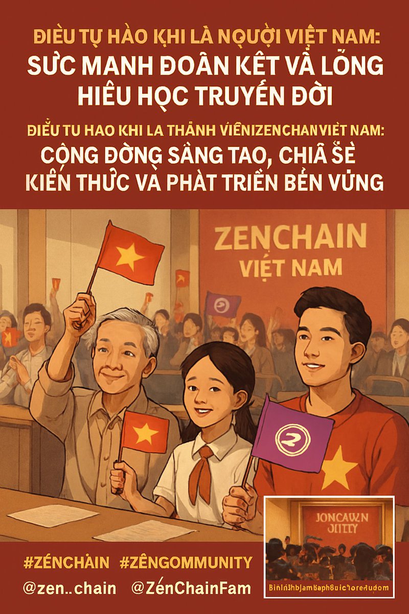 Phan22uan's tweet image. Điều tự hào khi là người Việt Nam: Sức mạnh đoàn kết và lòng hiếu học truyền đời.

Điều tự hào khi là thành viên Zenchain Việt Nam: Cộng đồng sáng tạo, chia sẻ kiến thức và phát triển bền vững.

#Zenchain #zencommunity @zen_chain @ZenChainFam