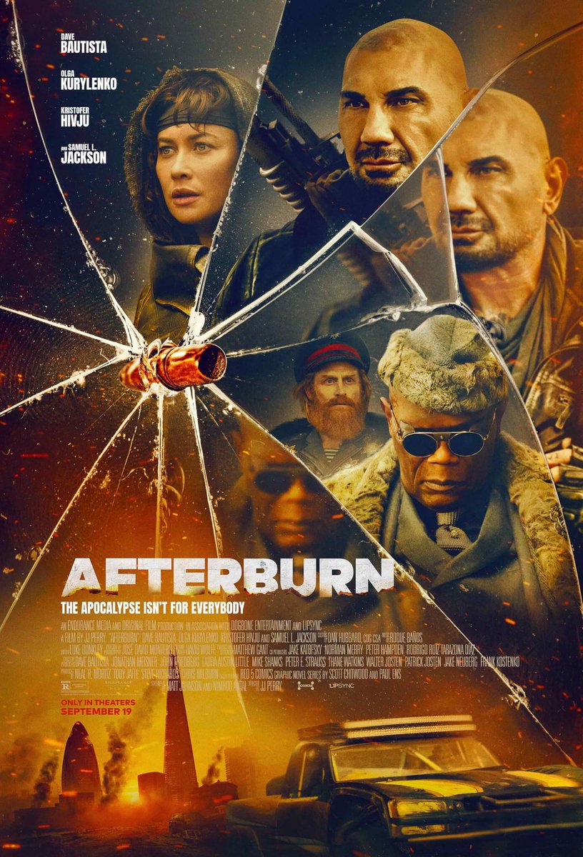First posters for sci-fi action #AfterburnMovie. In theaters September 19. 

After a massive solar flare destroys the Earth's eastern hemisphere, an emboldened treasure hunter for hire adventures to Europe to uncover the coveted Mona Lisa, only to learn the world needs a hero