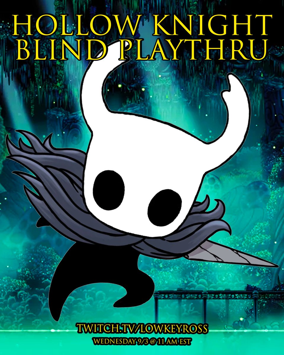 In honor of Silksong dropping on Thursday, I will doing a BLIND playthrough of Hollow Knight.

The only rule? Stream doesn't end until I finish it.

Live tomorrow at 11 AM EST