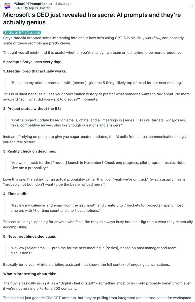 Satya Nadella (Microsoft CEO)'s prompts are actually genius