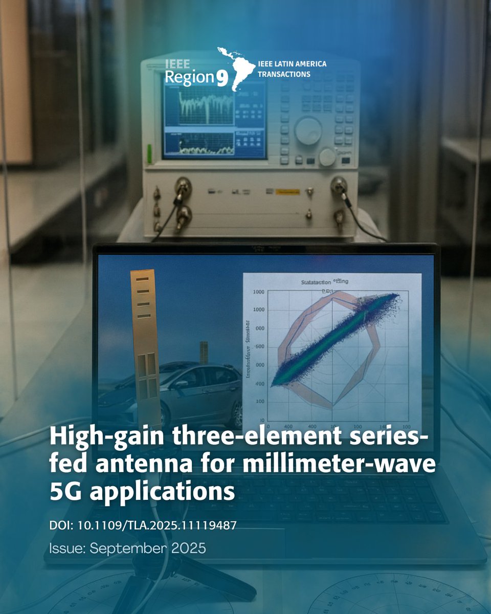 New 5G antenna breakthrough! 🚀 A novel, compact, high-gain antenna has been designed for millimeter-wave 5G. It simultaneously covers n259/n260 bands (36-45 GHz) with >10 dBi gain &amp; >85% efficiency. 
➡️ latamt.ieeer9.org/index.php/tran…
#IEEER9 #LATAMTransactions