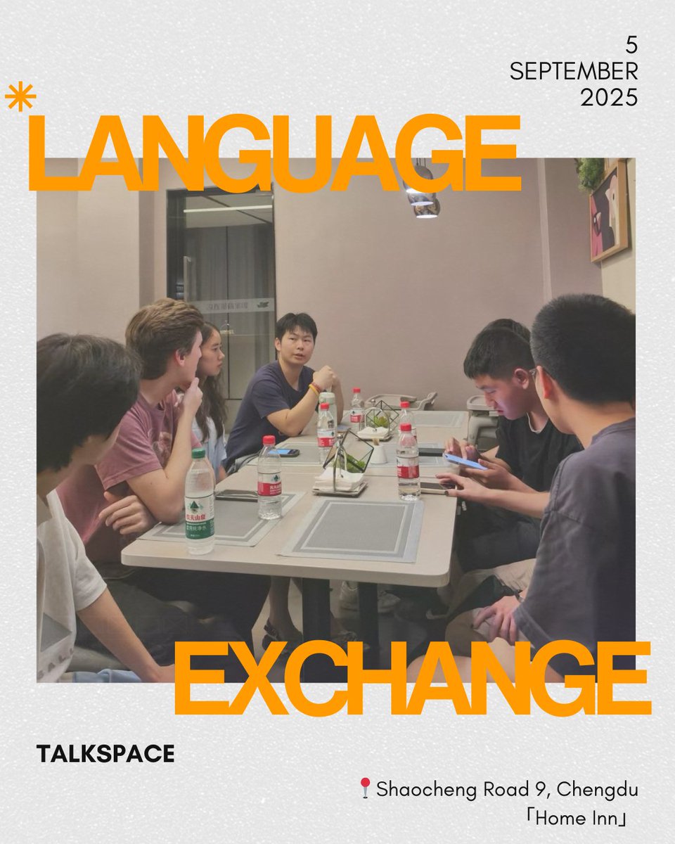 talkspacegroup's tweet image. This Friday, join us at Talkspace Language Exchange — where locals and internationals meet, share cultures, and practice languages together. 📷

#Talkspace #ChengduLanguageExchange #TalkspaceLanguageExchange #TalkBeforePerfect #GlobalConnections
