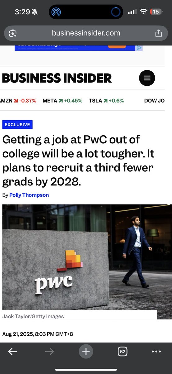 Not just PwC.

If PwC is doing this, you can bet the rest of the Big Four are too.

Between AI and offshoring hubs, they’ll need fewer grads. Automation is scaling faster than most realize.

For pros: faster career growth. For newcomers: way tougher competition.

What does this