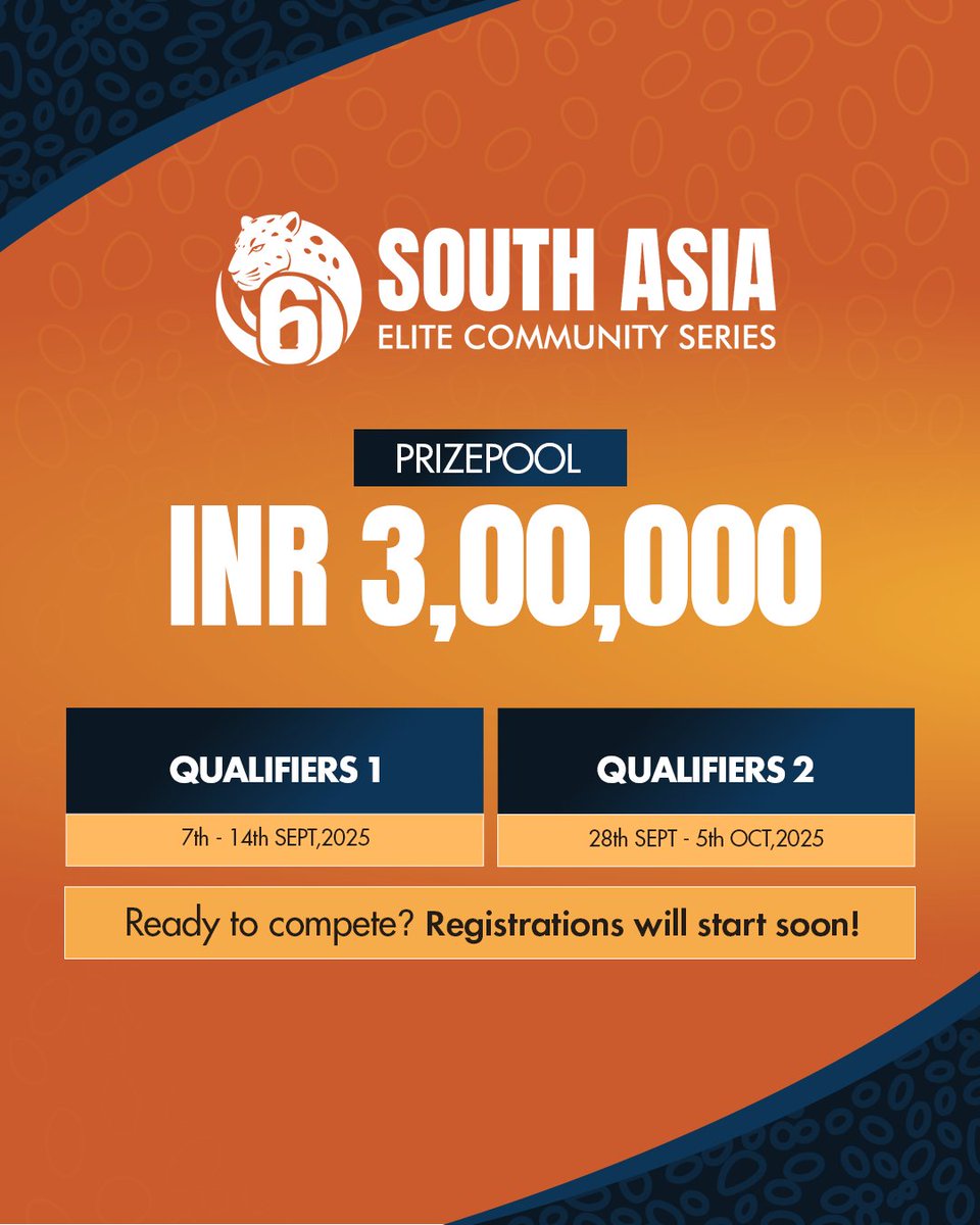 Get ready for the ultimate showdown! 🎮🔥
🏆 South Asia Elite Community Series is here with a massive prizepool of INR 3,00,000!

📅 Qualifiers 1: 7th – 14th Sept, 2025
📅 Qualifiers 2: 28th Sept – 5th Oct, 2025

Registrations open soon – will you rise to the top?