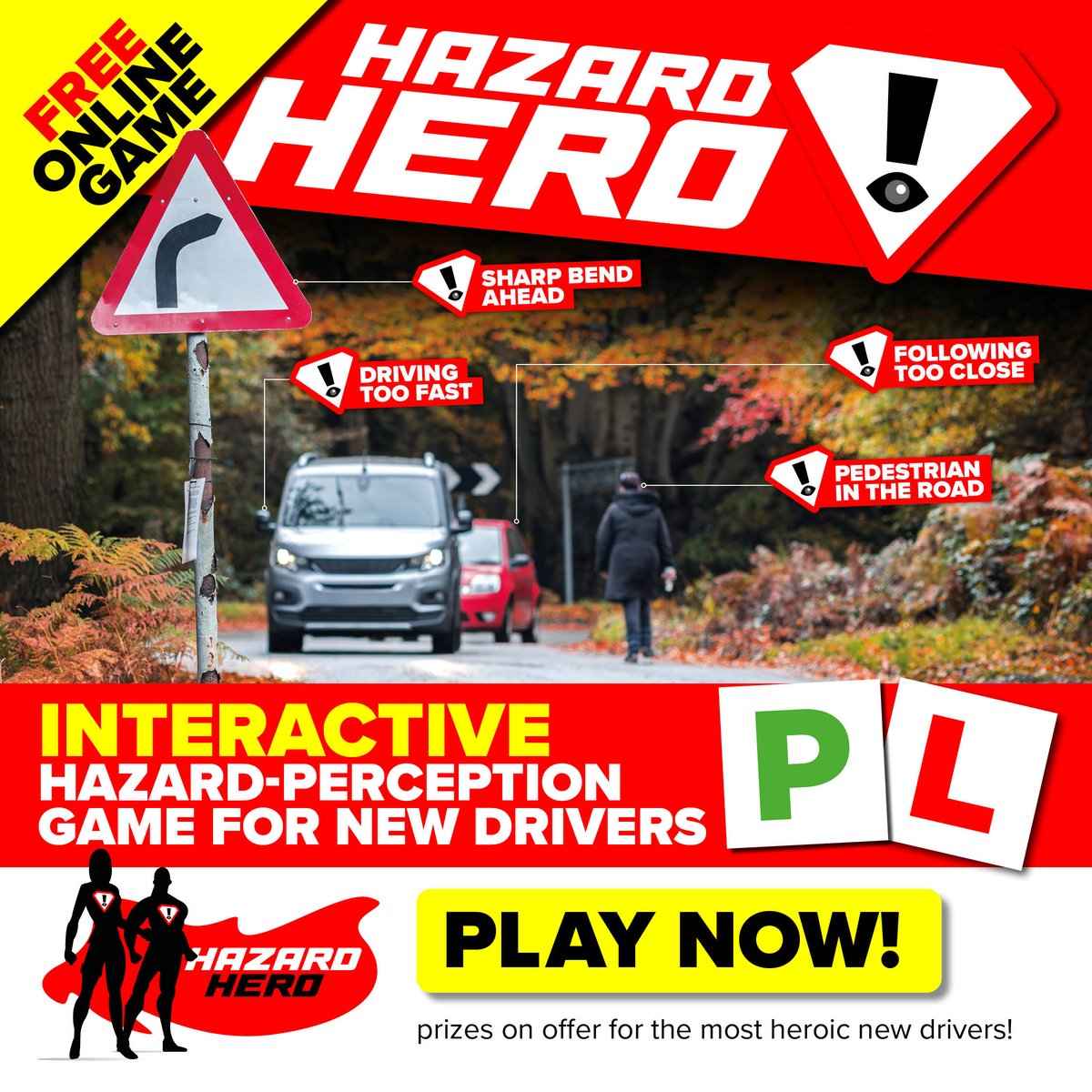 🦸‍Is it a bird? 🐦 Is it a plane? ✈️ No! It’s Hazard Hero! 💥

🎮 Hazard Hero is an interactive online game for pre, learner and newly qualified drivers 🚗👩‍🎓 - designed to test hazard awareness ⚠️ and critical-thinking skills 🧠 as you take their first steps towards becoming