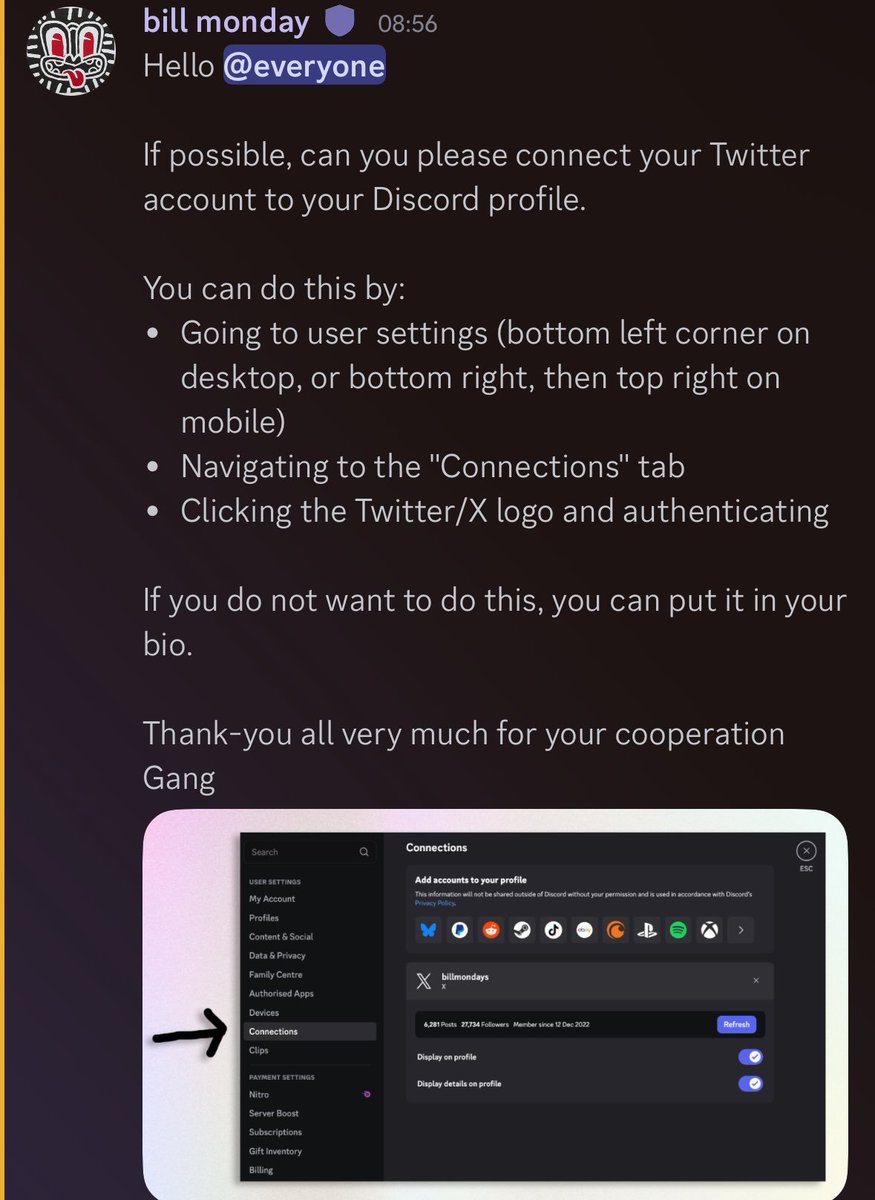 Announcement for the Monad community.
Please make sure to link your Twitter account to your Discord profile — or simply add it in your Discord bio.
<a href="/monad/">Monad (mainnet arc)</a>