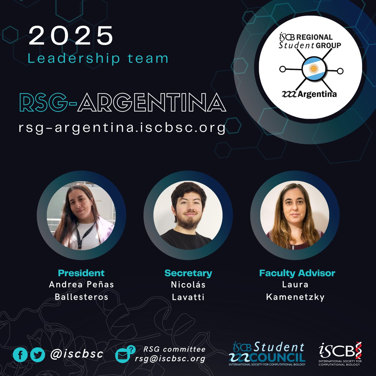 iscbsc's tweet photo. Meet the  ISCB-SC Regional Student Group (RSG) leaders of Argentina. 
 From Patagonia to the Pampas, here’s the 2025 leadership of RSG-Argentina!🇦🇷 
📷 President:  Andrea Peñas Ballesteros  
📷 Faculty Advisor: Laura Kamenetzky  📷 https://t.co/exU7eMVUb4