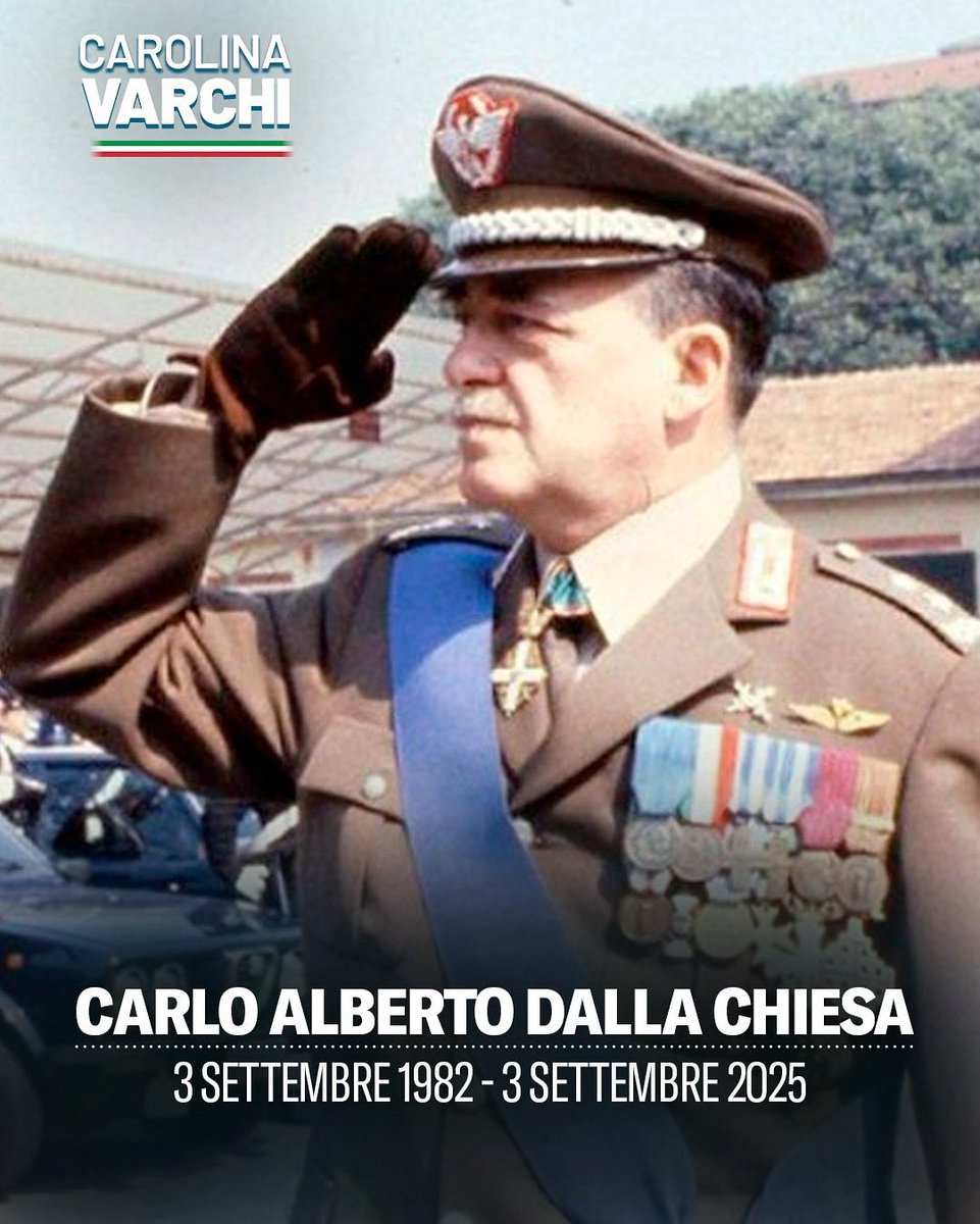 Il 3 settembre 1982 la mafia uccise il Generale Carlo Alberto Dalla Chiesa, sua moglie Emanuela Setti Carraro e l’agente Domenico Russo.
La loro memoria è un faro di coraggio, legalità e giustizia per le nuove generazioni.