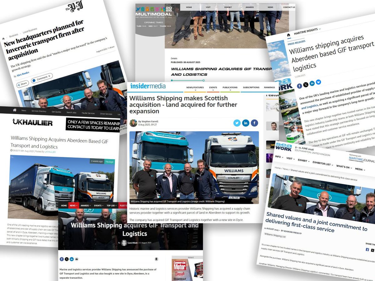 🚛 GIF &amp; Williams Shipping 🚢

The news of our recent acquisition by Williams Shipping was featured across various news outlets.

This milestone marks an exciting new chapter for GIF Transport &amp; Logistics, and we look forward to the opportunities it will bring in the future.