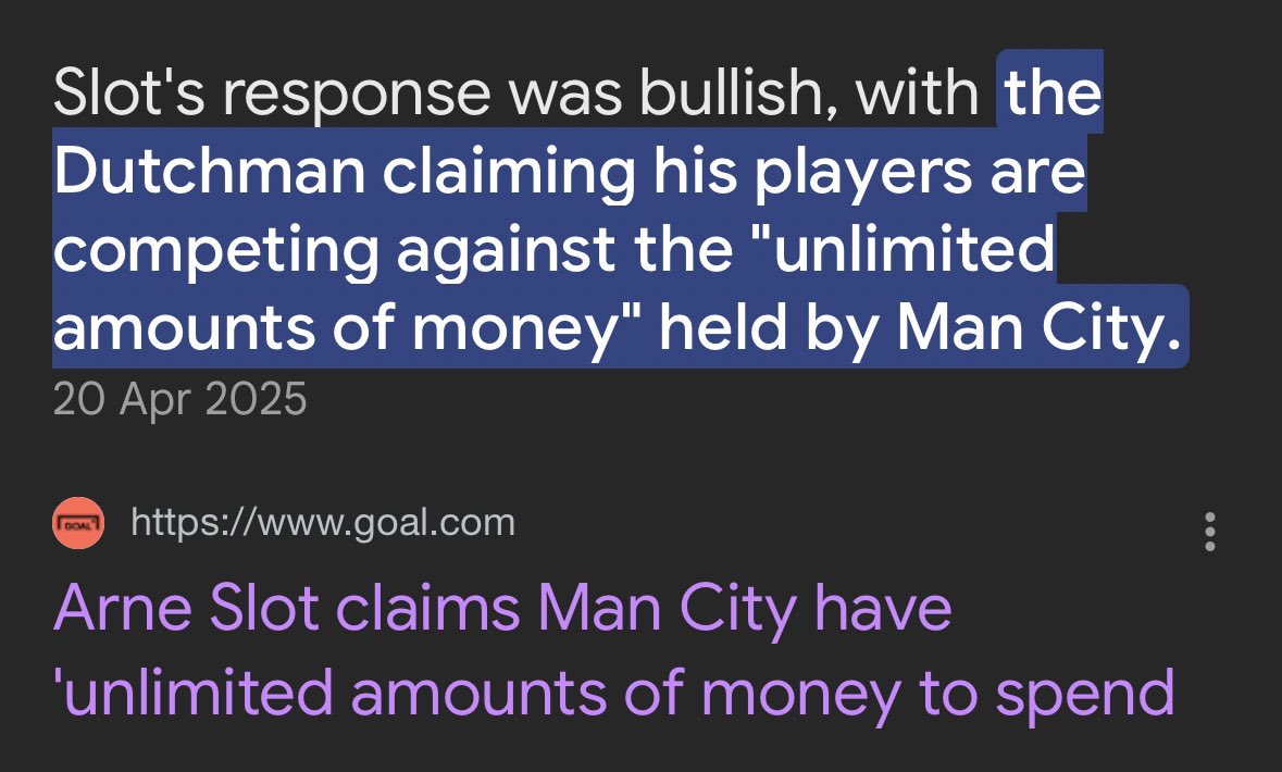 Dr Pannaga Shetty (@shettypannaga9) on Twitter photo <a href="/BoldMonk_/">Nidhi Shankar</a> issue nhi he bhai, every top club has to spend to stay on top
just pointing out liverpool waalon ki hypocrisy
Klopp crying about other clubs spending 100m+ on a player when he was about to do the same on caicedo aur slot ne ye kaha tha humare bare mein aur khud 1/2 billion udaya <a href="/BoldMonk_/">Nidhi Shankar</a> issue nhi he bhai, every top club has to spend to stay on top
just pointing out liverpool waalon ki hypocrisy
Klopp crying about other clubs spending 100m+ on a player when he was about to do the same on caicedo aur slot ne ye kaha tha humare bare mein aur khud 1/2 billion udaya