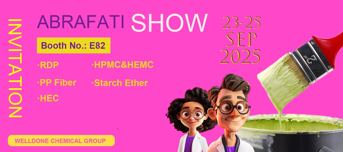 vickyliu1487887's tweet image. Join WELLDONE CHEMICAL GROUP at ABRAFATI SHOW!

We're excited to announce that WELLDONE CHEMICAL GROUP will be at the ABRAFATI SHOW in Brazil from September 23-25!

Come visit us at Booth E82 to explore our cutting-edge product line!

#Hpmc #Hemc #hec #StarchEther #Rdp