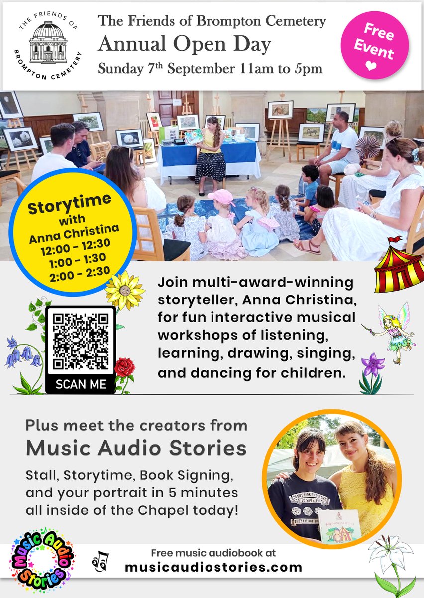 ⭐Brompton Annual Open Day This Sunday⭐

Free Storytimes, Book Signing, Stall, and your portrait in 5 minutes, all inside Brompton Chapel!

📅 Sunday 7th September
📍 Brompton Chapel
🕘 11am - 5pm

<a href="/StorytimewithAC/">Storytime with Anna Christina</a> at: 12:00 | 1:00 | 2:00

Event details ➡️musicaudiostories.com/blog/brompton-…