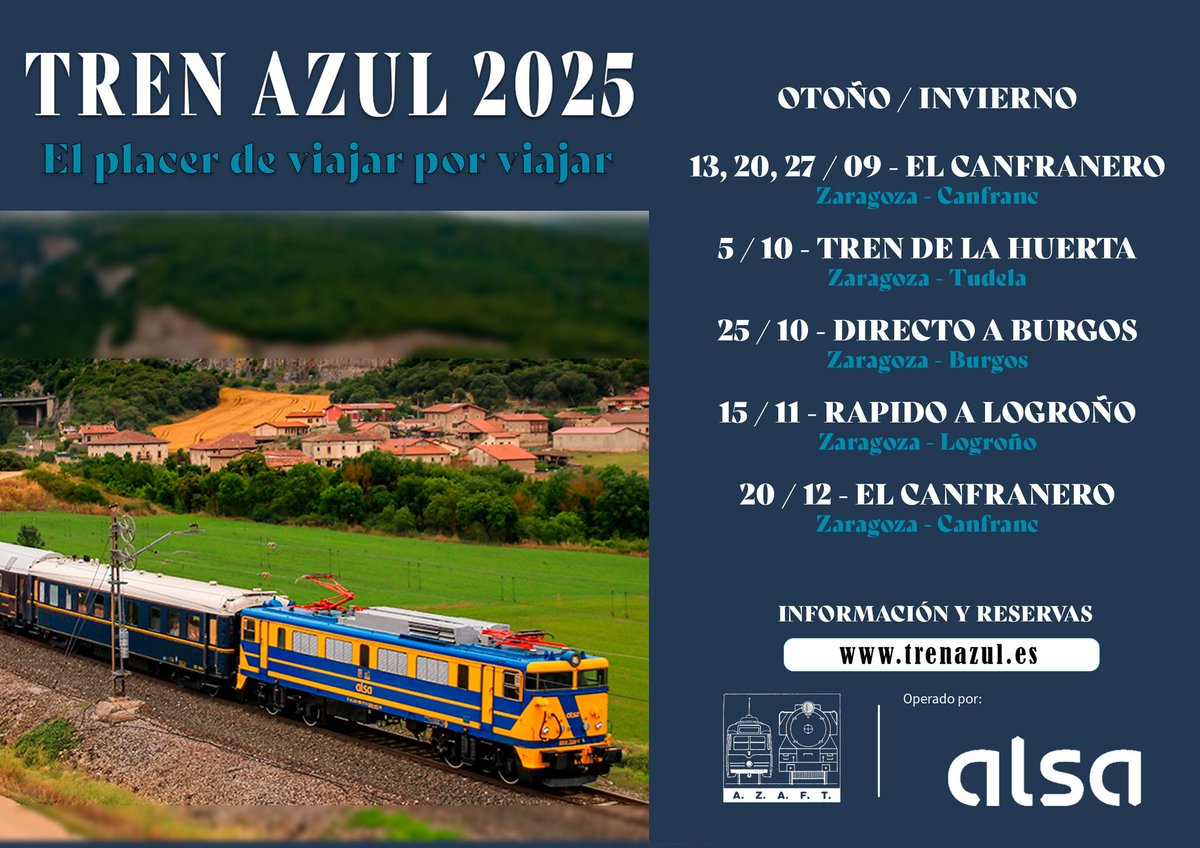 🔊 PRÓXIMOS VIAJES DEL TREN AZUL: OTOÑO/ INVIERNO 2025 🔊
ℹ️ Toda la info en: trenazul.es/verviaje.php?i…