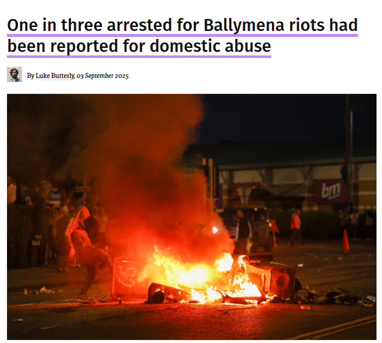 Remember those 'defenders of women and girls'...?  

One in three arrested for Ballymena racist riots had been reported for domestic abuse - <a href="/TheDetailTV/">The Detail</a> <a href="/lukejbutterly/">Luke Butterly</a>