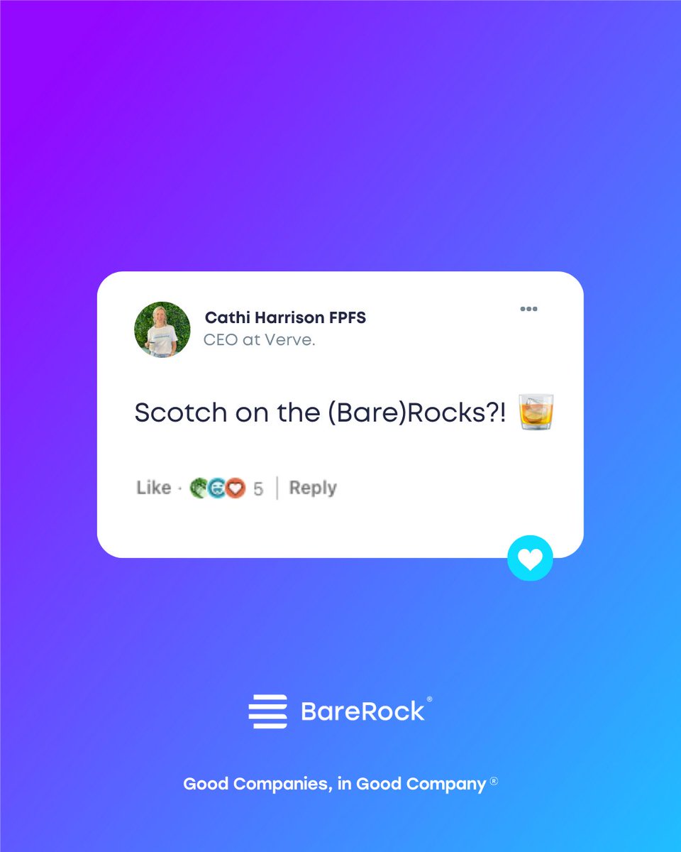 We were searching for a new way to say we’re the official drinks partner at next week's Evolution event… then Verve CEO Cathi Harrison came up with this in the comments: “Scotch on the (Bare)Rocks?!” 🥃