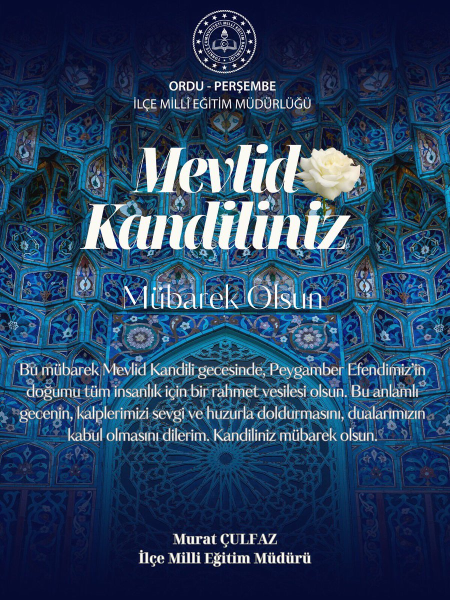 Perşembe İlçe Milli Eğitim Müdürlüğü (@ilcepersembe) on Twitter photo İlçe Milli Eğitim Müdürümüz Murat ÇULFAZ’ın Mevlid Kandili Mesajı;
<a href="/Ordu_MEM/">Ordu İl Millî Eğitim Müdürlüğü</a> <a href="/mfvargeloglu/">MEHMET FATİH VARGELOĞLU</a> <a href="/culfazmurat/">Murat Çulfaz</a> İlçe Milli Eğitim Müdürümüz Murat ÇULFAZ’ın Mevlid Kandili Mesajı;
<a href="/Ordu_MEM/">Ordu İl Millî Eğitim Müdürlüğü</a> <a href="/mfvargeloglu/">MEHMET FATİH VARGELOĞLU</a> <a href="/culfazmurat/">Murat Çulfaz</a>