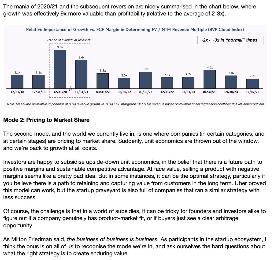 I wrote about the two modes of venture building that I've observed - pricing to cost and pricing to market share