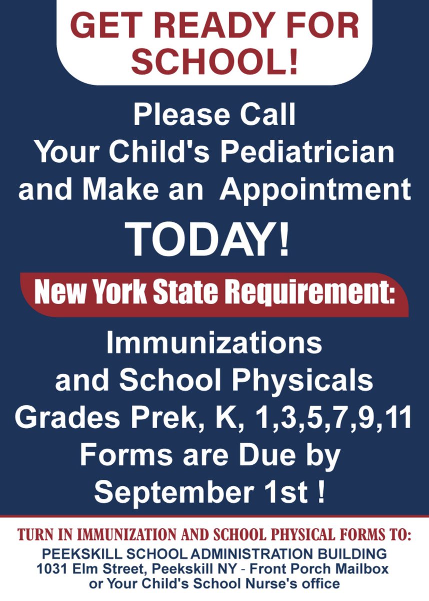 Ellen_Gerace's tweet photo. Check out our new Attendance Matters Campaign @PeekskillCSD ! Please make sure all physical and immunization forms are turned in to your child’s school nurse this week! #AttendanceMatters #BeOnTime https://t.co/0Llcz9Jnst