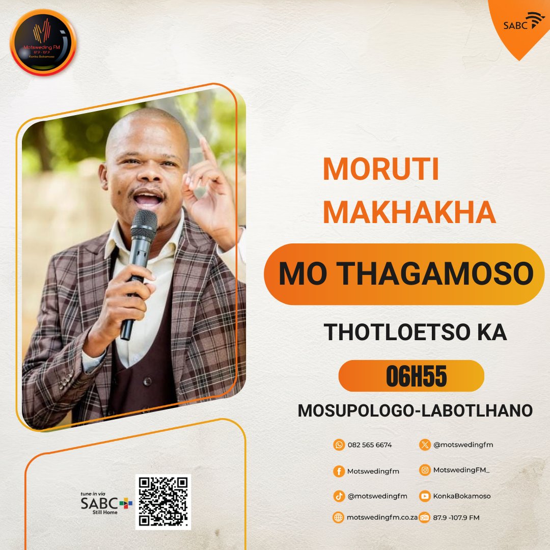 #Thagamoso le <a href="/DMOS_SA/">DMOS_SA</a>, <a href="/Selloane_Sebalo/">IG/TikTok @Selloane_Sebalo</a>, <a href="/Oatile90/">Oatile Jacobs</a> botlhagisi ka <a href="/djessence_k/">🅳🅹 🅴🆂🆂🅴🅽🅲🅴</a>
 
☎️: 082 565 6674

🖥️: motswedingfm.co.za

SABC +: sabcplus.com

#MotswedingFM