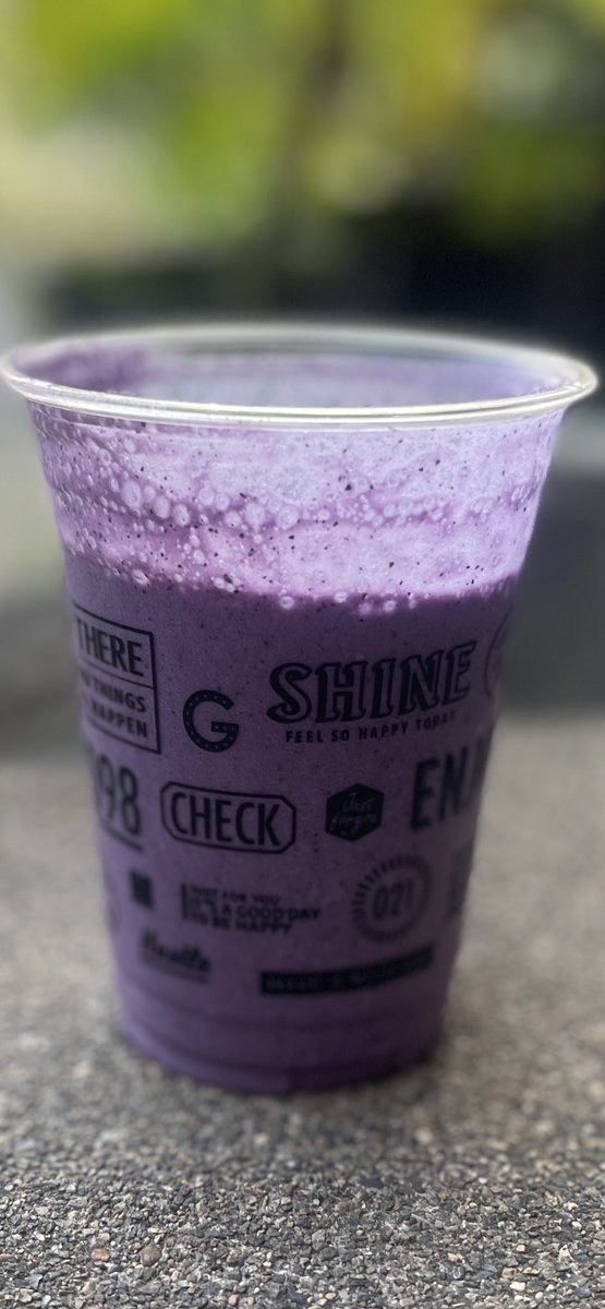 Brunch smoothie. 

- 1 large banana 
- 4 slices of pineapple 
- Handful of frozen blueberries 
- Milk