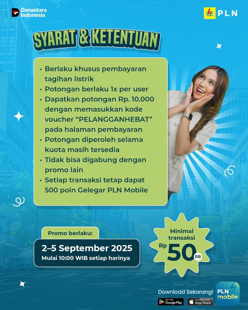 Hari spesial untuk Electrizen, terima kasih sudah setia bersama PLN Mobile 💙

Sebagai apresiasi, ada potongan khusus pembayaran tagihan listrik di Hari Pelanggan Nasional.

Cek detailnya di postingan ini dan jangan sampai kehabisan kuotanya ya!

#plnmobile #semuamakinmudah