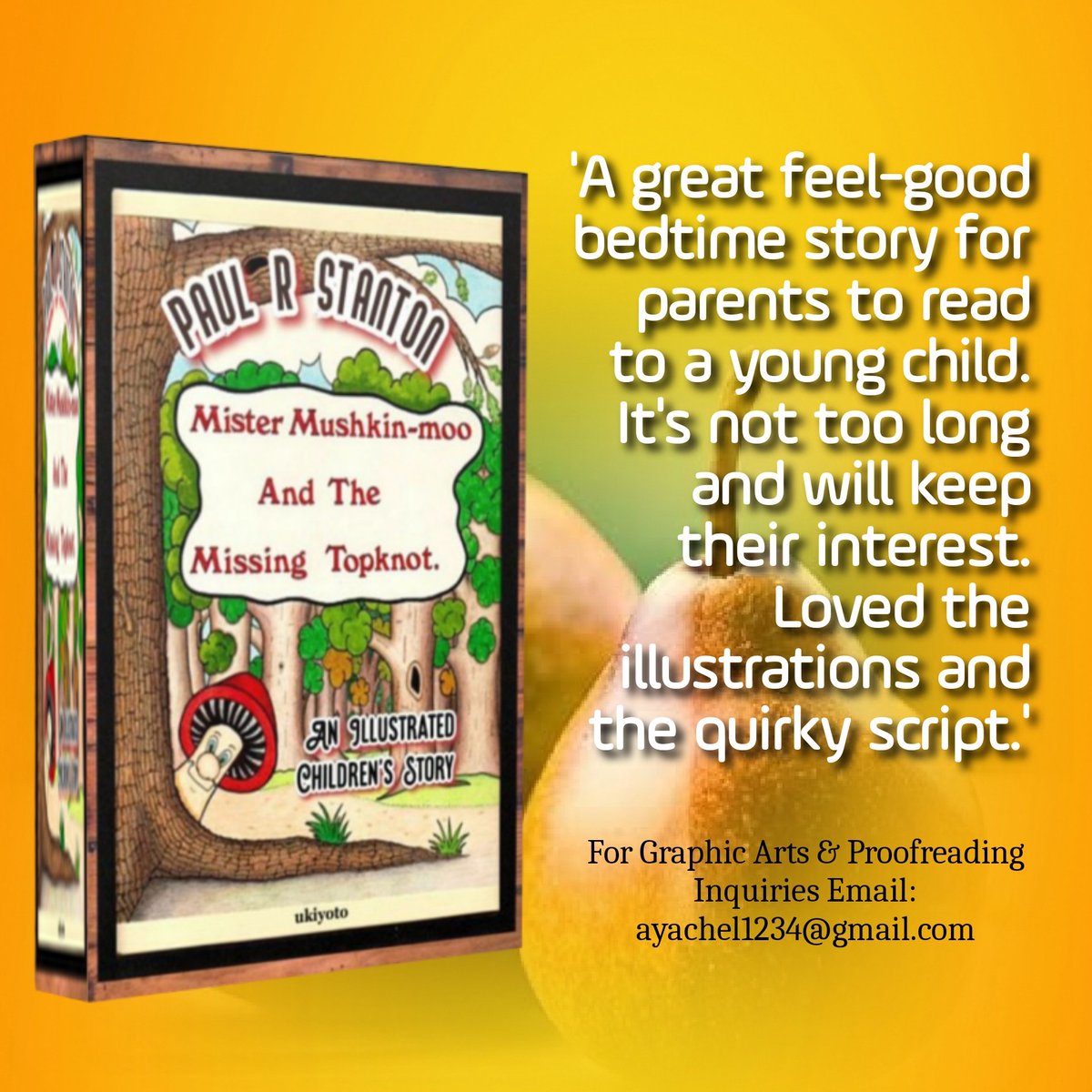 Zey Perez Author Artist Reviewer (@zeaperez3) on Twitter photo ๐ฟ๐ป๐ฟ #BookReview
'...a mushroom who loses his cap (topknot) in a storm. Mister Mushkin-moo has adventures as he tries to find it.'
๐ป'Mister Mushkin-moo & Missing Topknot'
by <a href="/PaulRStanton/">Paul Stanton - Author - Playwright.</a>
BUY HERE: amazon.com/Mister-Mushk...
#WritingCommmunity #childrensbook ๐ฟ๐ป๐ฟ #BookReview
'...a mushroom who loses his cap (topknot) in a storm. Mister Mushkin-moo has adventures as he tries to find it.'
๐ป'Mister Mushkin-moo & Missing Topknot'
by <a href="/PaulRStanton/">Paul Stanton - Author - Playwright.</a>
BUY HERE: amazon.com/Mister-Mushk...
#WritingCommmunity #childrensbook