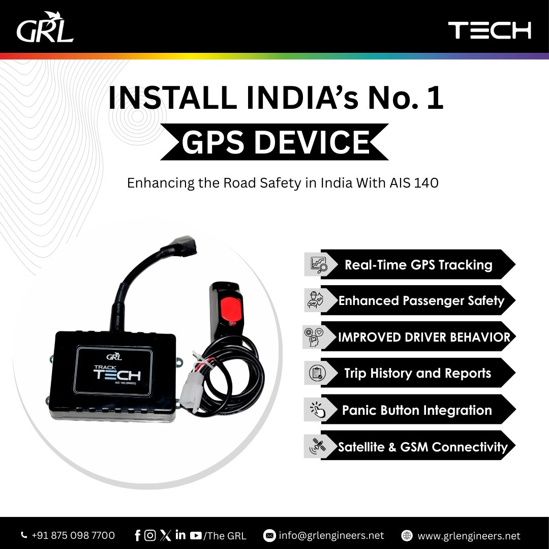 the_grl_'s tweet image. Enhancing the Road Safety in India With AIS 140. 
.
.
.
.
.
.
#VehicleTrackingSystem
#VTS
#FleetManagement
#SmartTracking
#ConnectedVehicles
#IoTTracking
#TrackAndTrace
#VehicleSafety
#FleetSolutions
#GPSVehicleTracking
#RealTimeTracking
#RoadSafetyTech
#TrackYourRide
#AIS140