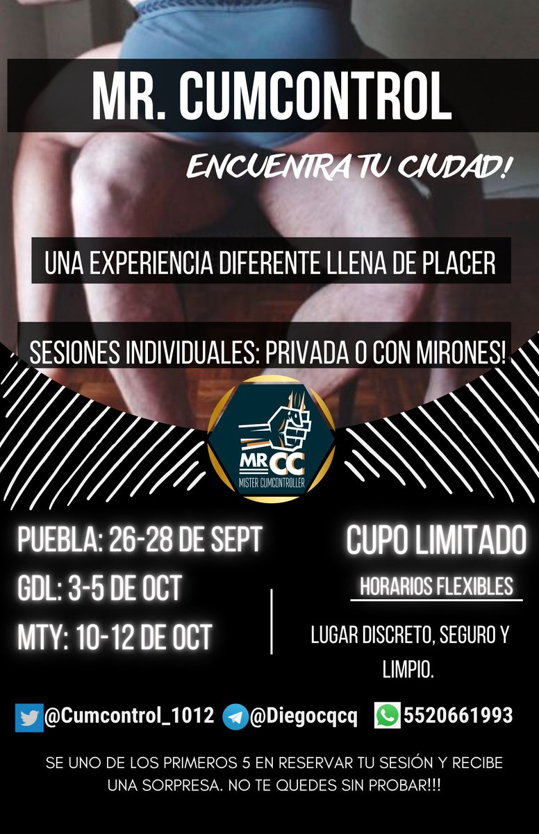 NUEVAS FECHAS EN PUEBLA, GDL Y MTY😌😈🥳

Vatos de #Puebla, #GDL y #MTY atentos porque voy a andar en sus ciudades haciendo sesiones de #Cumcontrol privadas o con mirones. Así que si ya nos conocemos esta es tu oportunidad para revivir la experiencia, y si no te has animado aún,