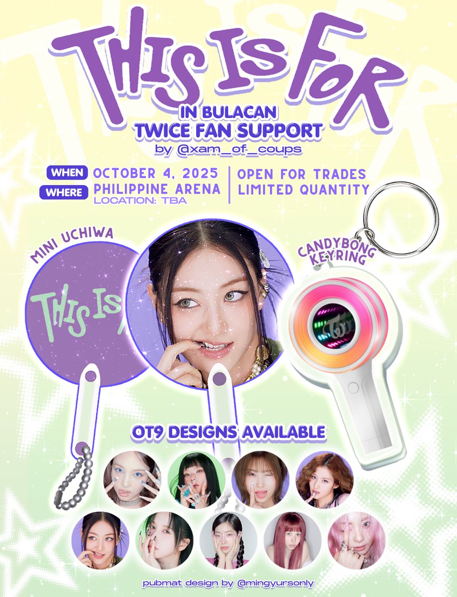 𝐓𝐖𝐈𝐂𝐄 <𝐓𝐇𝐈𝐒 𝐈𝐒 𝐅𝐎𝐑> — 𝐁𝐔𝐋𝐀𝐂𝐀𝐍
fan support by <a href="/xam_of_coups/">xam ☻</a> 🍭🤍

♡ mbf, like &amp; rt
♡ 1:1 limited quantity
♡ open for trades (kung magkakahanapan man tayo)
♡ no choosing of members for the mini-uchiwa :)
♡ location: TBA

see you, co-onces! 💟

#TWICE