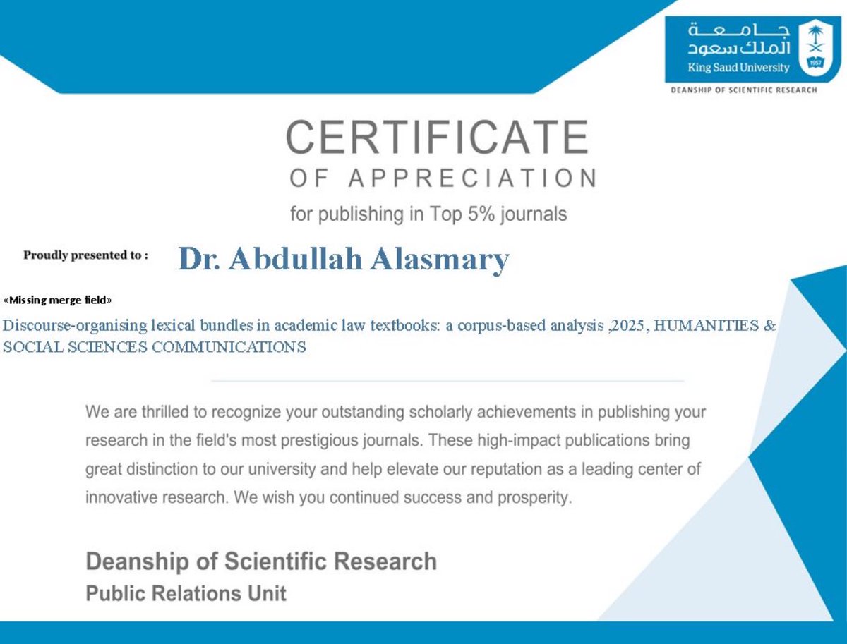 خالص الشكر وعظيم التقدير 🎉💐 <a href="/_KSU/">جامعة الملك سعود</a> 
<a href="/DSResearch_KSU/">عمادة البحث العلمي</a>