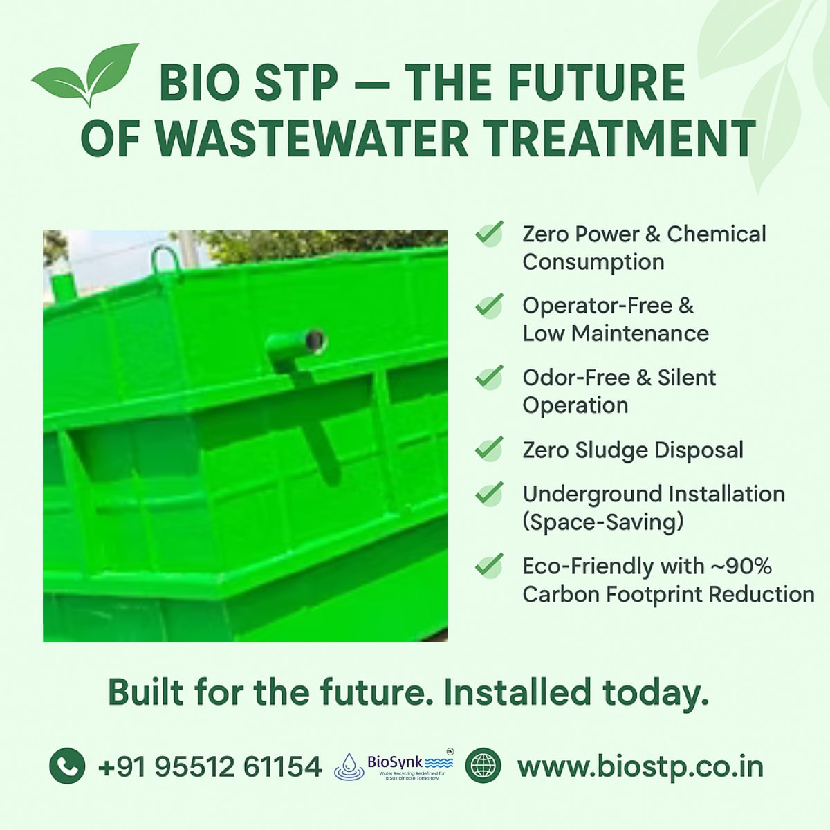 bio_synk's tweet image. ♻️ BIO STP – The Future of Wastewater Treatment

Say goodbye to traditional, energy-draining sewage systems. Bio Synk's underground Bio STP 
📞 +91 95512 61154
🌐 biostp.co.in/sewage-treatme…

#BioSTP #EcoWastewater #GreenTechnology #BioSynk