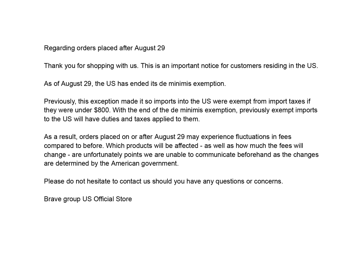 BraveGroupUS's tweet photo. Regarding orders placed after August 29
https://t.co/V3inMobFZm https://t.co/03gjPCCAk2