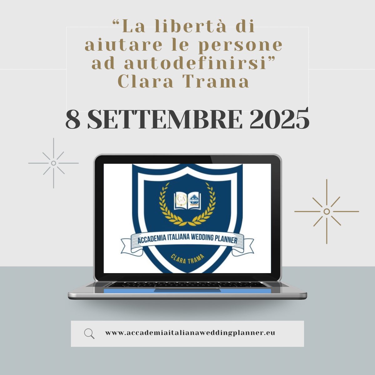 🎓 Accademia Italiana Wedding Planner – Metodo Clara Trama
Dal 8 settembre 2025 inizia la prima formazione italiana conforme alla Norma UNI 11954 e 11955.
Non solo corsi, ma professioni riconosciute.
👉 accademiaitalianaweddingplanner.eu