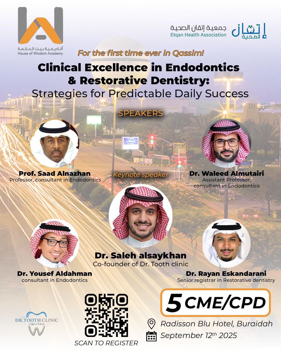 Yousef_AlDahman's tweet photo. ♦️♦️
يسرنا دعوتكم لحضور الكورس العلمي بعنوان:

Clinical Excellence in Endodontics &amp; Restorative Dentistry: Strategies for Predictable Daily Success.

والذي يناقش التطورات العلمية والعملية في علاج جذور وعصب الأسنان وكذلك إصلاح وتجميل الأسنان.

للتسجيل:

https://t.co/kLvvQSS4kL https://t.co/PUkbfuEMVG