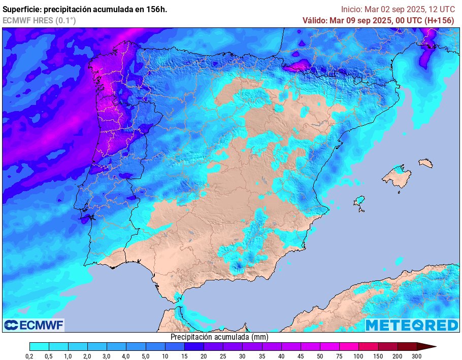 Regada importante na faixa atlántica que se vai trasladando cara o interior do país. E o que aínda está por vir. O breve parón desta finde cada vez se acorta máis nos modelos. Agora mesmo só parece que o venres teremos tempo solleiro en todo o país.