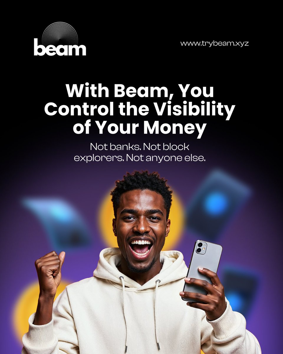 trybeam_xyz's tweet photo. Every transaction tells a story, who you pay, when you pay, and how much. 💜 
With most banks or public blockchains, that story isn’t yours to control.

With Beam, it is. 
You decide who sees your money, when they see it, and how it moves. 
Visit https://t.co/RePL2Svov8 today! https://t.co/7MtxSloh5k