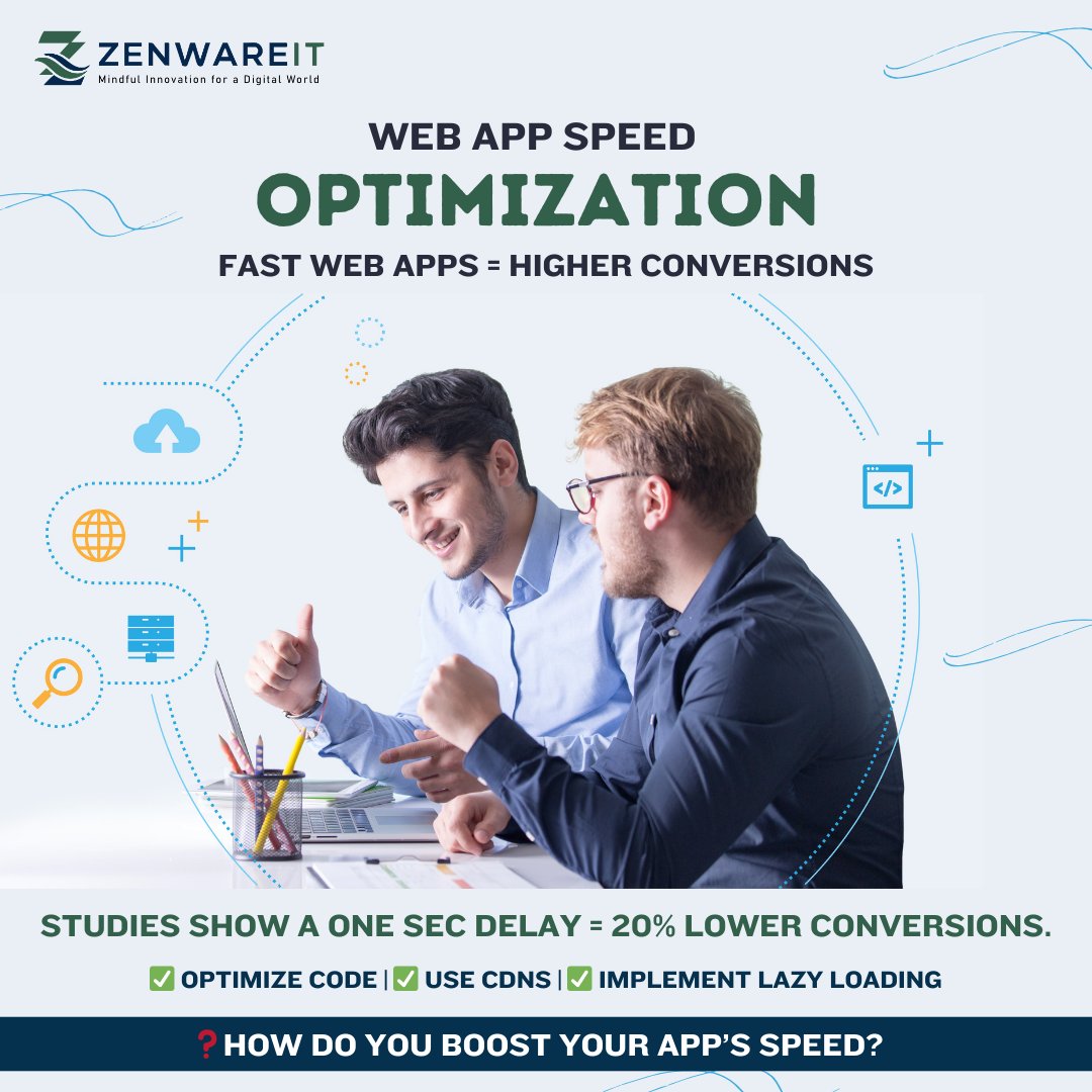 Zenwareit's tweet image. 1-sec delay in your #web_app = 20% fewer #conversions ⚡
At @Zenwareit , we boost performance with ✅ optimized code, ✅ CDNs & ✅ lazy loading 🚀
Faster apps = Higher revenue 💼
#WebAppOptimization #SpeedMatters #webdevelopment #webdevelopmentservices #webdevelopmentcompany
