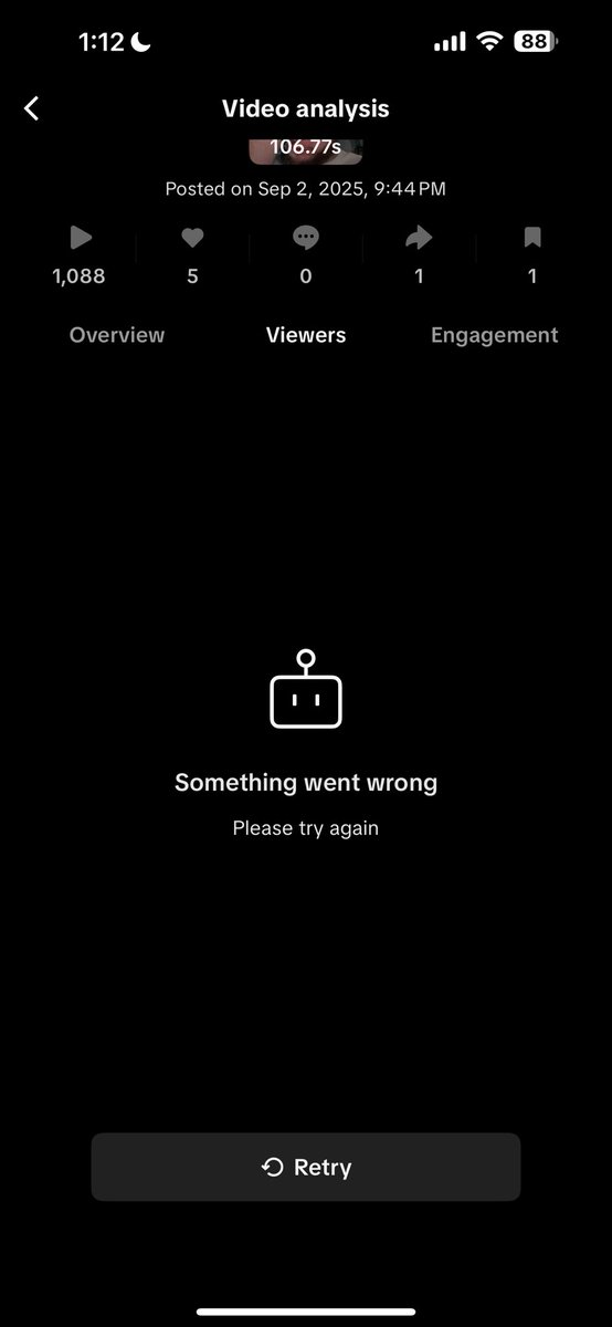 Anybody else getting this message when trying to check vid analytics? 

Last 3 posts it does this 

Am I cooked