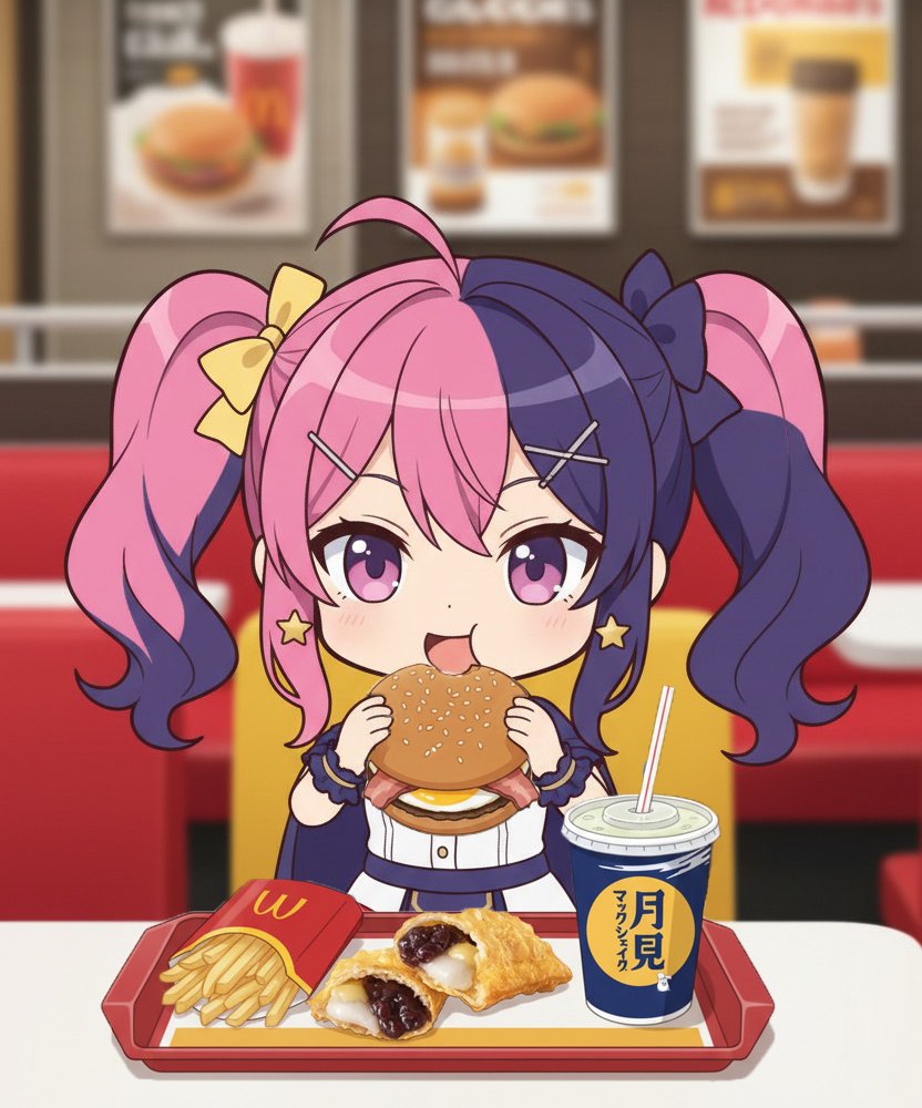 待ちわびたぞ！月見の宴じゃ！

すき焼き月見はまさに覇王のそれ！優勝じゃ！👑
月見パイは脳を溶かす悪魔の甘さじゃ…🫠
月見シェイクは爽やかで至福じゃった🍇

次はどこの店の月を狩ってくれようかのう！

#マックの月見バーガー発売