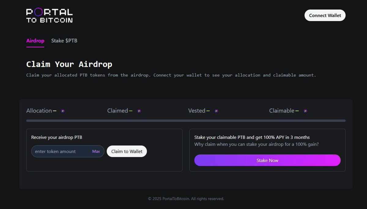 <a href="/PortaltoBitcoin/">Portal</a> Checker is Live!

ptb.portaltobitcoin.com

You can check and claim your tokens starting at 11:30 AM UTC on September 3rd.

Snapshot has been taken On September 1st.

33% is available at the TGE, 33% is unlocked after 3 months, and 33% is unlocked after 6 months.
