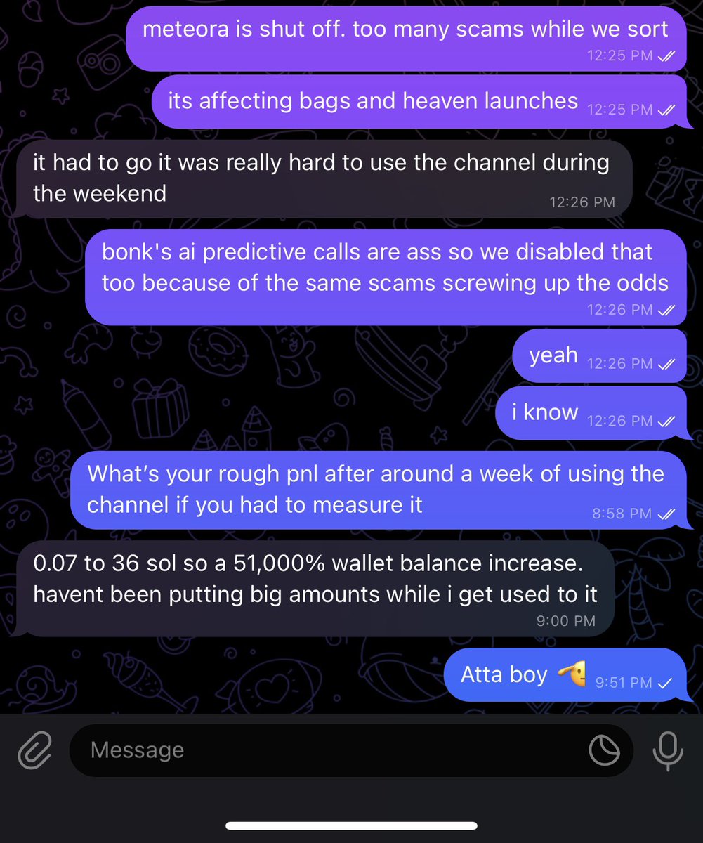 Active users in our alfa testing channel are up as much as 51,000% after a week trading.

We average a scan a minute. 30% chance of a 2x or higher and if you had automation plugged in scraping, you’d have a 50% profit rate but you’re all goated traders without it right?

🐸☕️