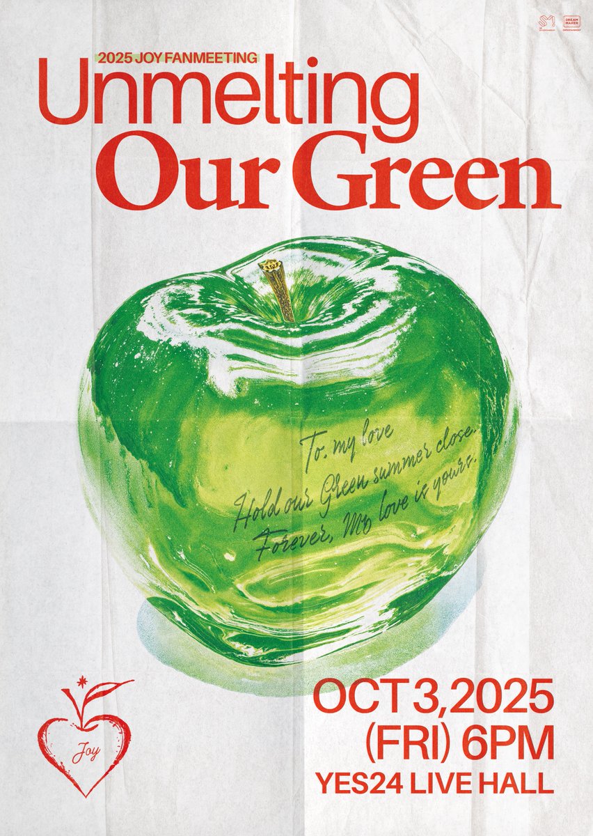 레드벨벳 조이, 첫 단독 팬미팅 ‘Unmelting Our Green’ 10월 3일 개최
다채로운 무대와 코너로 ‘조이풀’ 데이 예고! 9일 팬클럽 선예매, 10일 일반 예매 진행

m.entertain.naver.com/home/article/0…

#JOY #조이 
#RedVelvet #레드벨벳
#Unmelting_Our_Green
#2025_JOY_FANMEETING