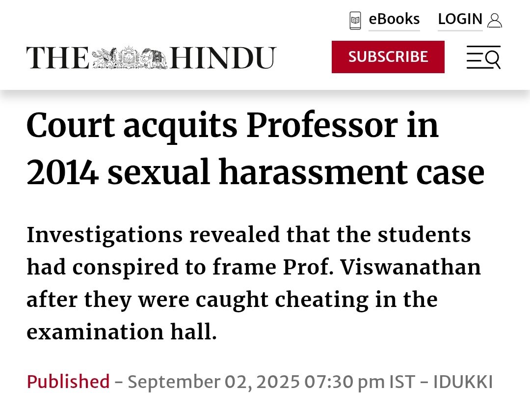 The price of being a man in India.

&gt; Caught five girls cheating in exam hall
&gt; Reported them to the university
&gt; They filed a sexual harasment case in return
&gt; He was arrested and jailed
&gt; Acquitted after 11 YEARS 🤷🏻🫡