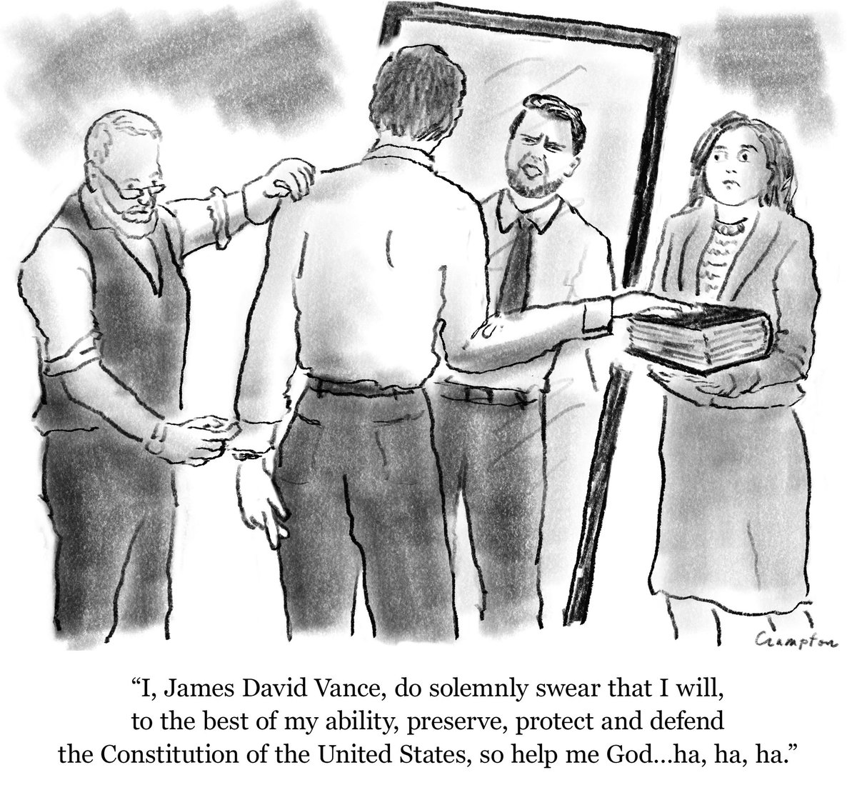 The Vice President decided he should get a new suit just in case an important event should arise. Here he is practicing. (All in my imagination.)
#jdvance #vicepresident #inauguration #suit #politicalcartoons #newyorkercartoons