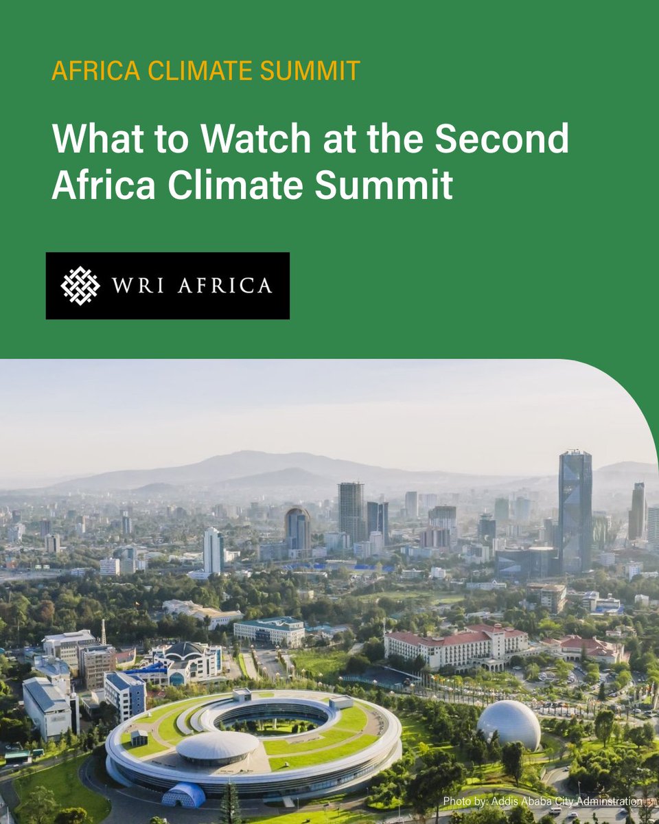 The 2nd Africa Climate Summit (ACS2) takes place in Addis Ababa,  🇪🇹  Sept. 8-10.

#ACS2 will focus on one of the most pressing challenges in climate diplomacy today — financing Africa’s transition to a low-carbon, climate-resilient future.

Read more: go.wri.org/5GNxhc
