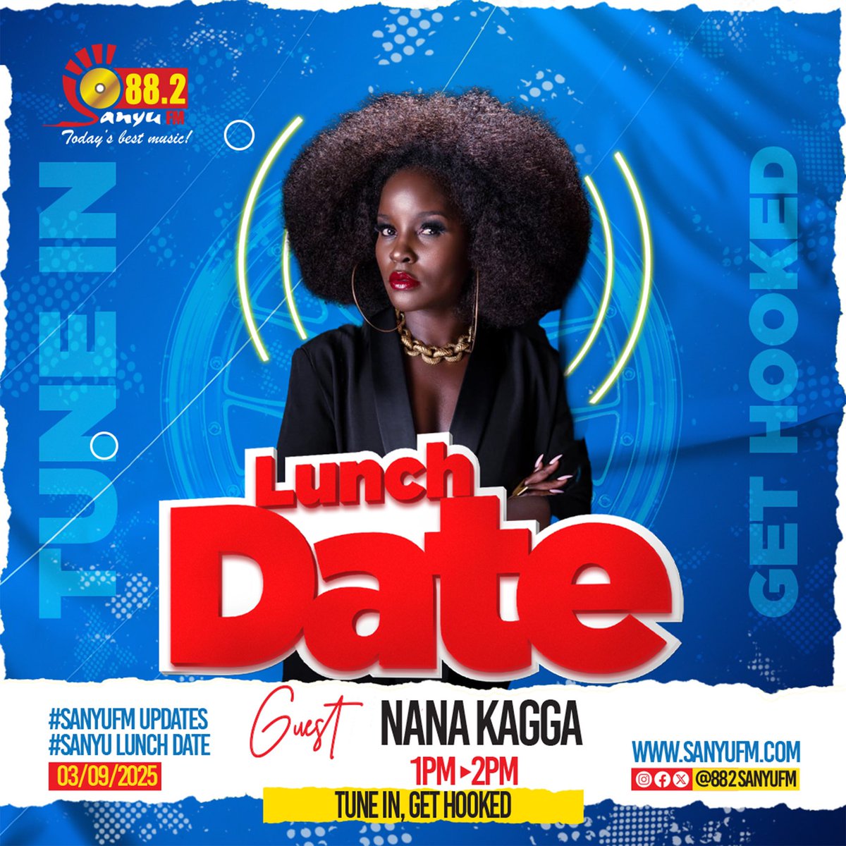 882SanyuFM's tweet image. This week&apos;s Lunch Date is Nana Kagga. 
Catch her at 1pm this Wednesday on The Lounge with @Korithehost