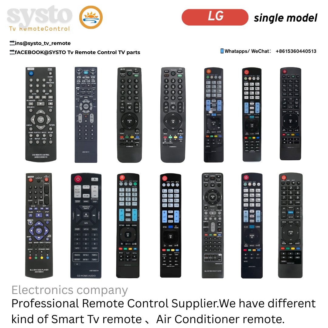 SystoRemote's tweet image. Support customization👇LG Single model👇
Multiple models are available for selection.More models can be customized.
🔗systo.hk
🔗linktr.ee/SystoOfficial
📱WhatsApp/WeChat：8615360440513
#tv #tvremotecontrol #tvremote #customized #remotecontrol #IntelligentLife