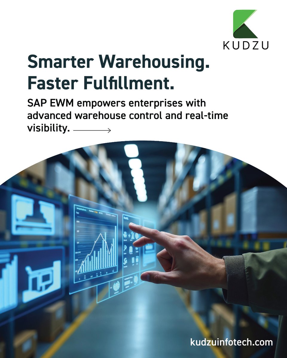 kudzu_infotech's tweet image. Warehousing is no longer just storage. SAP EWM brings automation, visibility, and speed—KUDZU makes it work for your business.

#SAPEWM #WarehouseAutomation #KUDZUEfficiency